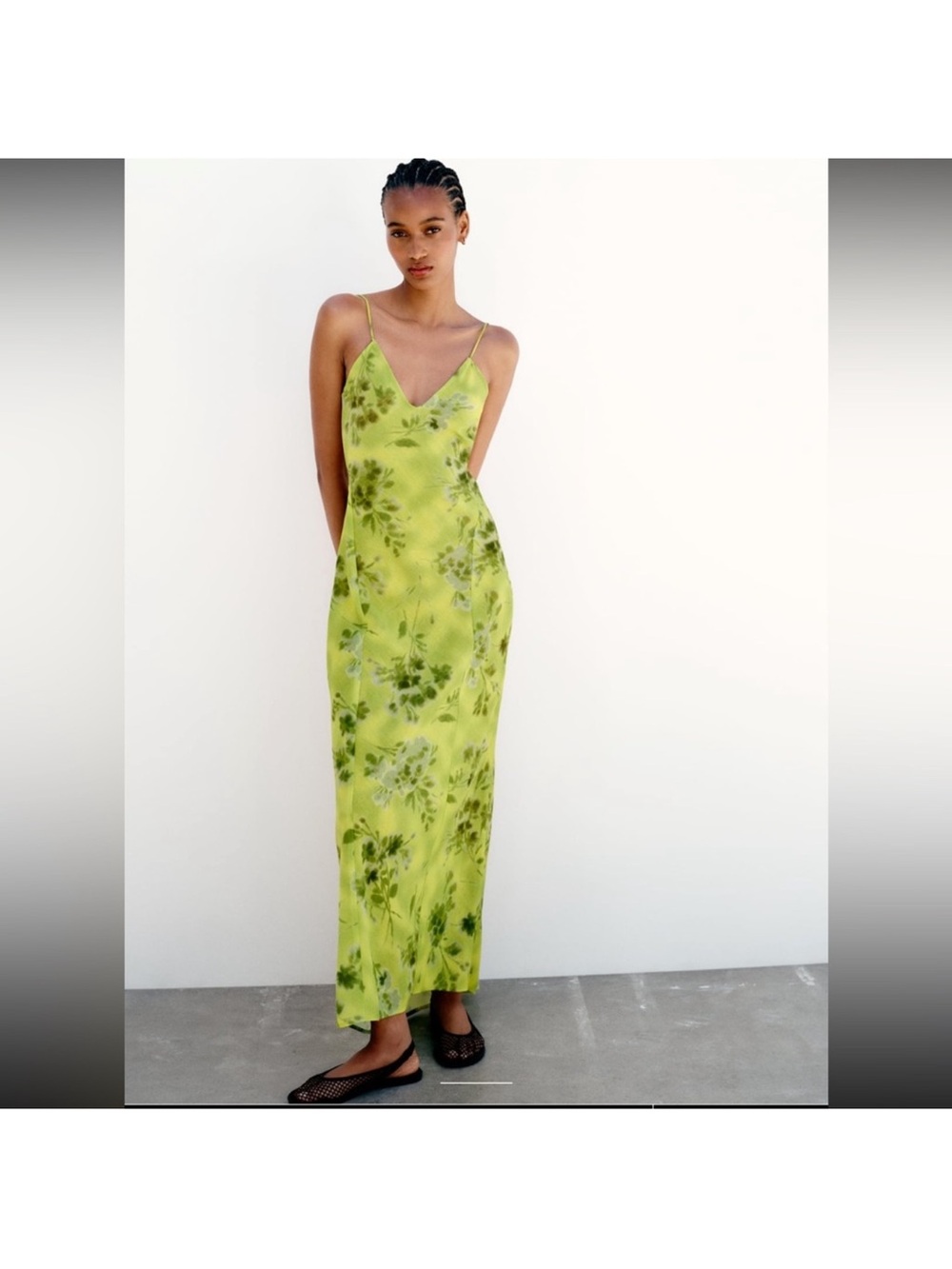 Zara Lime Green Floral Slip Maxi Dress